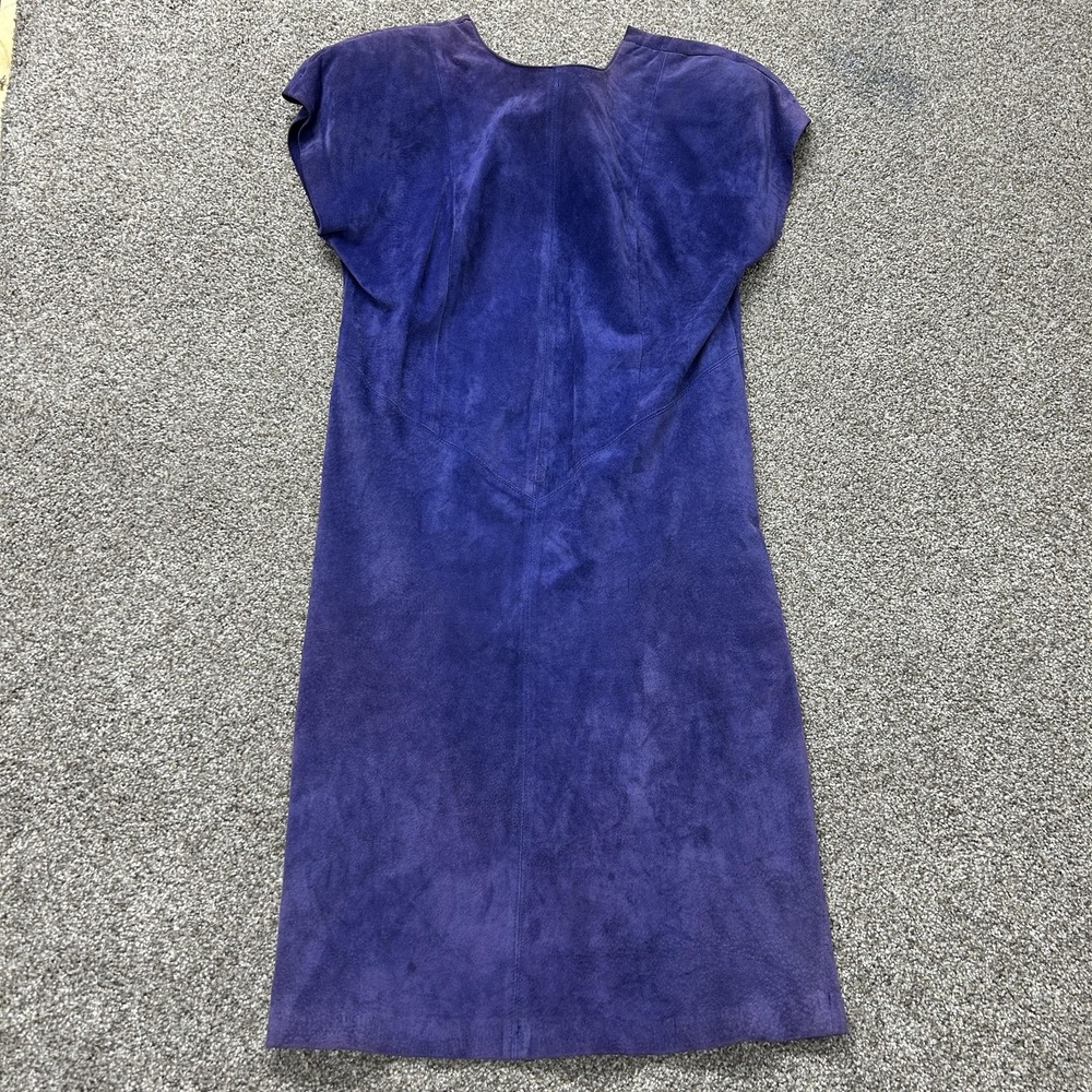 Papell Petites Dress Womens 8 Purple Short Sleeve V-Neck Leather Sheath Midi